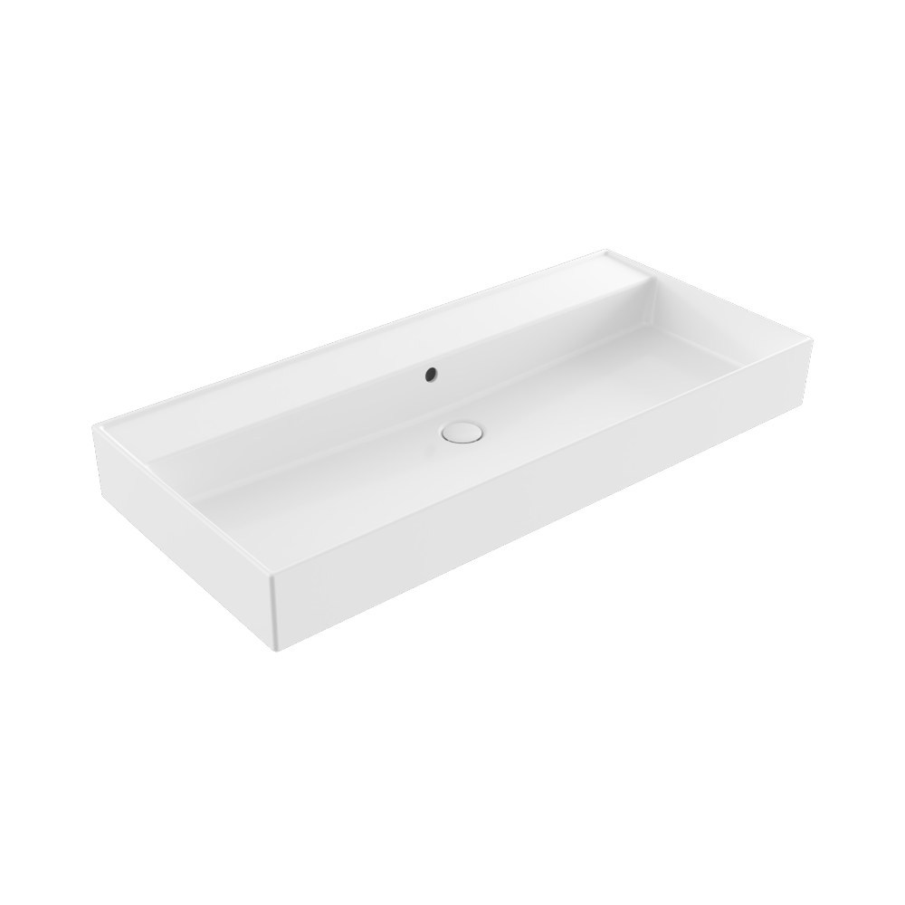 Veneto 1000mm gloss white no tap hole basin, versatile wall-mounted or vanity placement