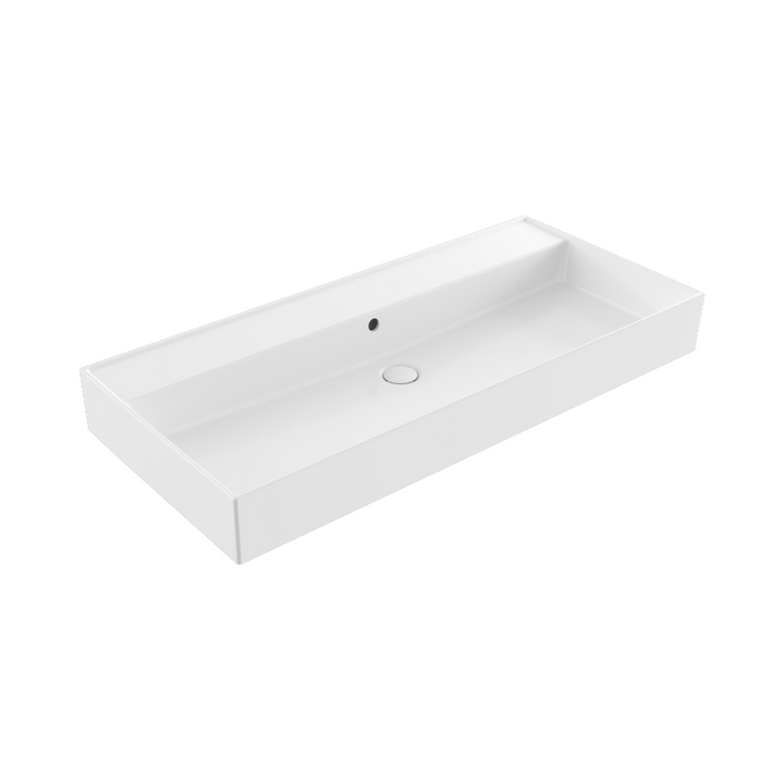 Veneto 1000mm gloss white no tap hole basin, versatile wall-mounted or vanity placement