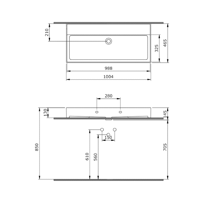 Veneto 1000mm No Tap Hole Basin - Gloss White