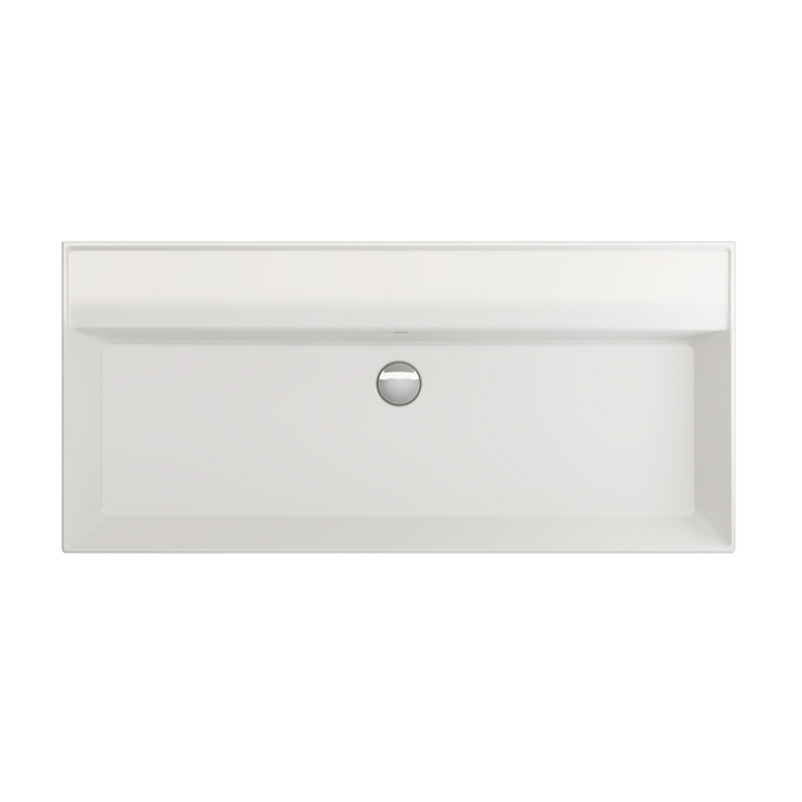 Gloss white no tap hole basin—1004 × 465 × 145 mm ceramic basin with integrated storage ledge