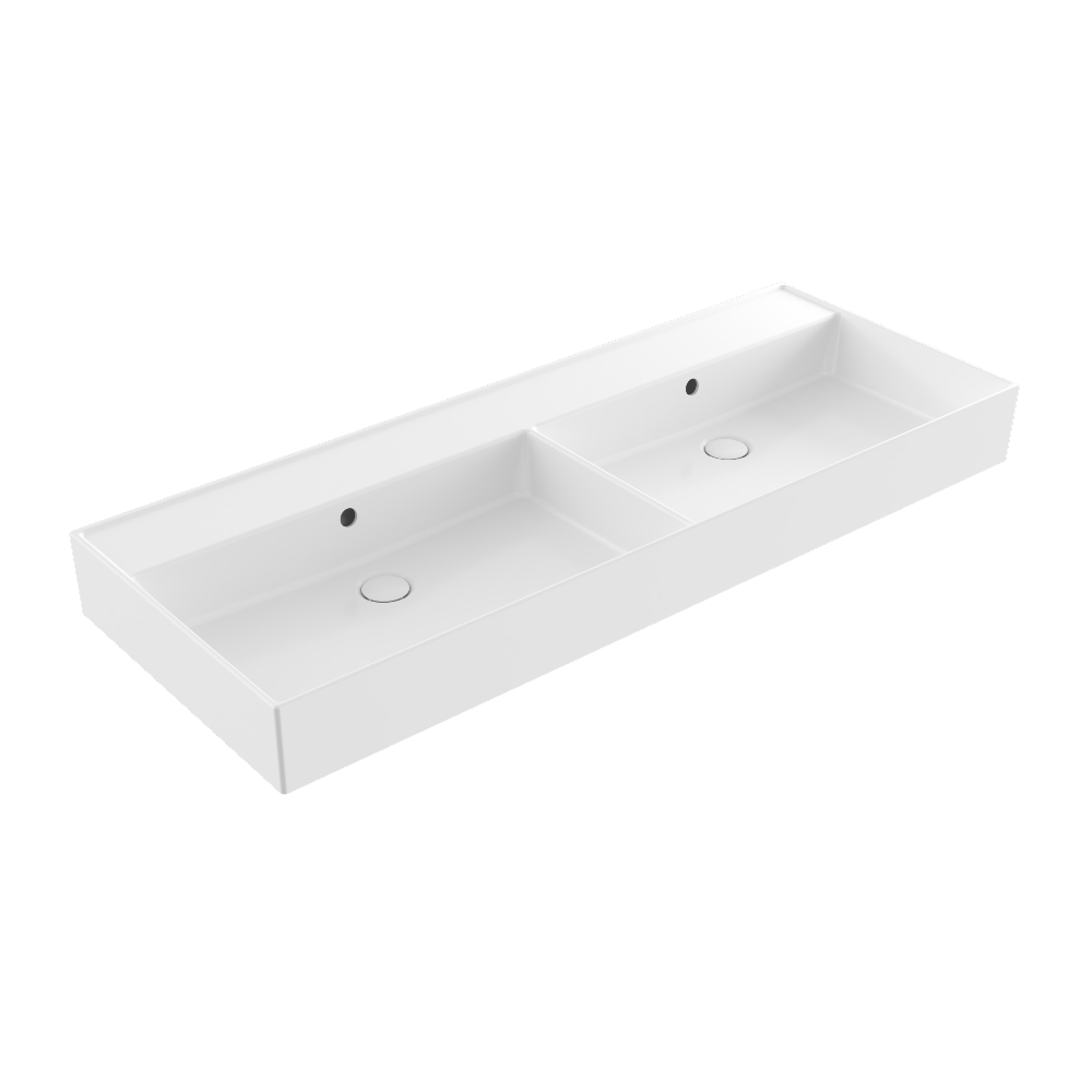 Gloss white 1200mm Veneto No Tap Hole Double Basin – sleek, modern design with two integrated basins