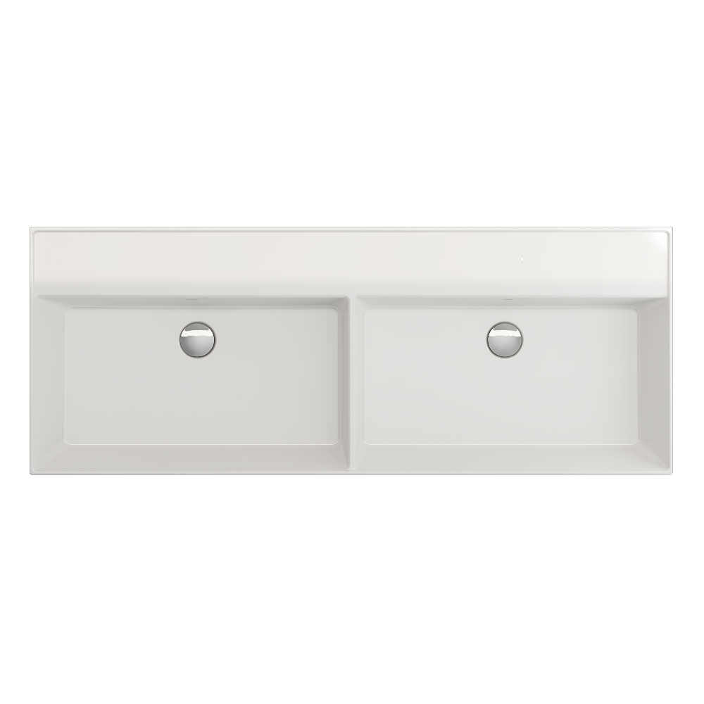 Veneto 1200mm No Tap Hole Double Basin – minimalist gloss white finish, ideal for wall-mounted taps