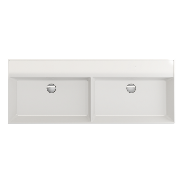 Veneto 1200mm No Tap Hole Double Basin – minimalist gloss white finish, ideal for wall-mounted taps
