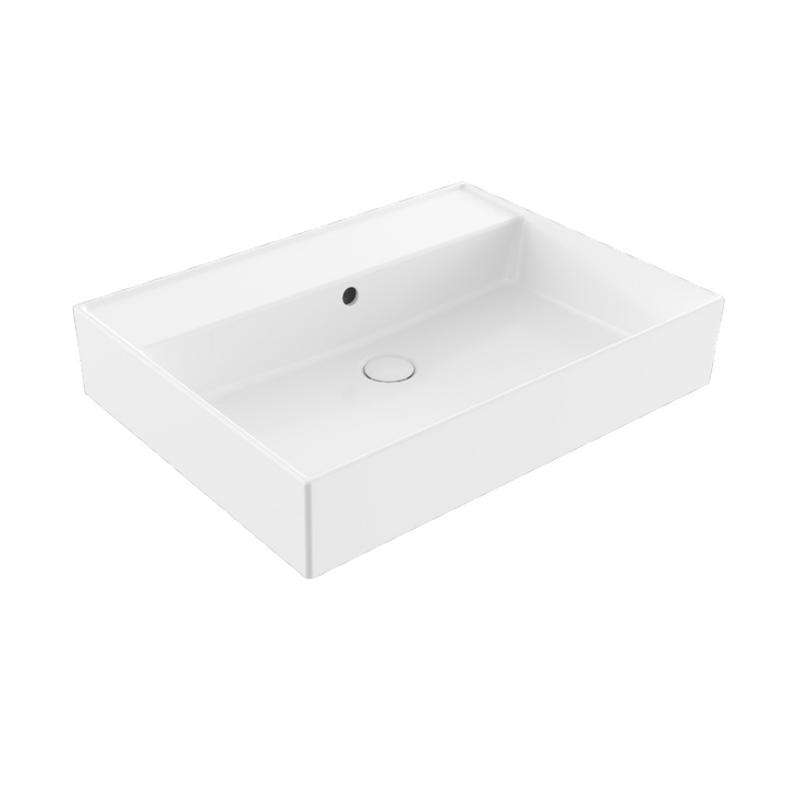 Gloss white ceramic No Tap Hole Basin, 605 × 465 × 145 mm Veneto model, modern minimalist design