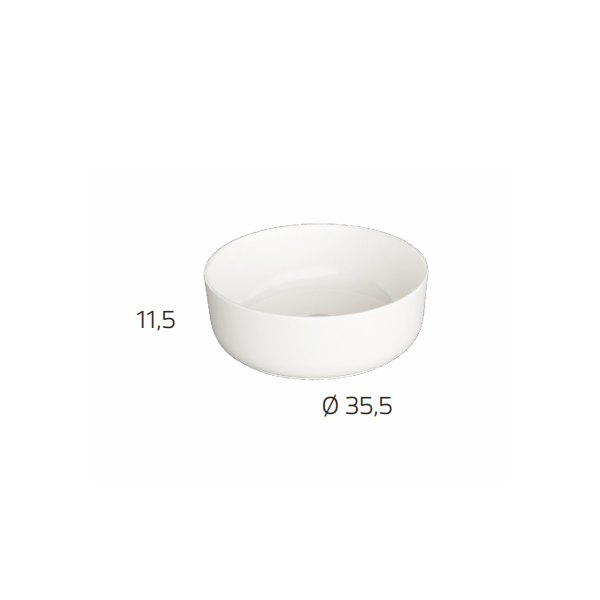 Interior of Ares 360mm round countertop basin with smooth, glossy finish
