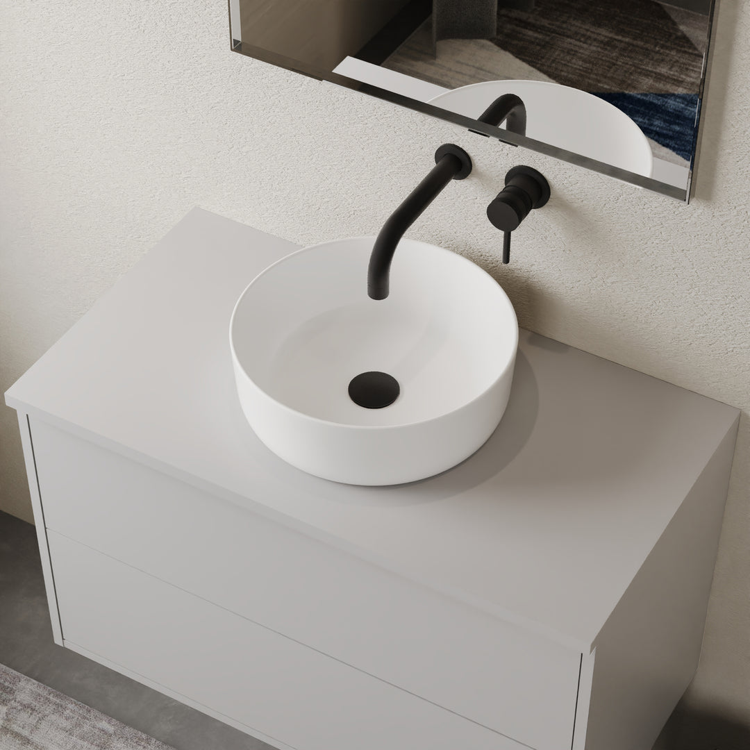 Ares 360mm round countertop basin in gloss white – modern ceramic bathroom sink