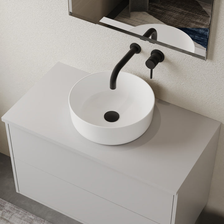 Ares 360mm round countertop basin in gloss white – modern ceramic bathroom sink