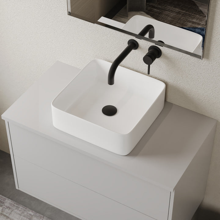 Hades 365mm square ceramic countertop basin in gloss white – modern bathroom sink