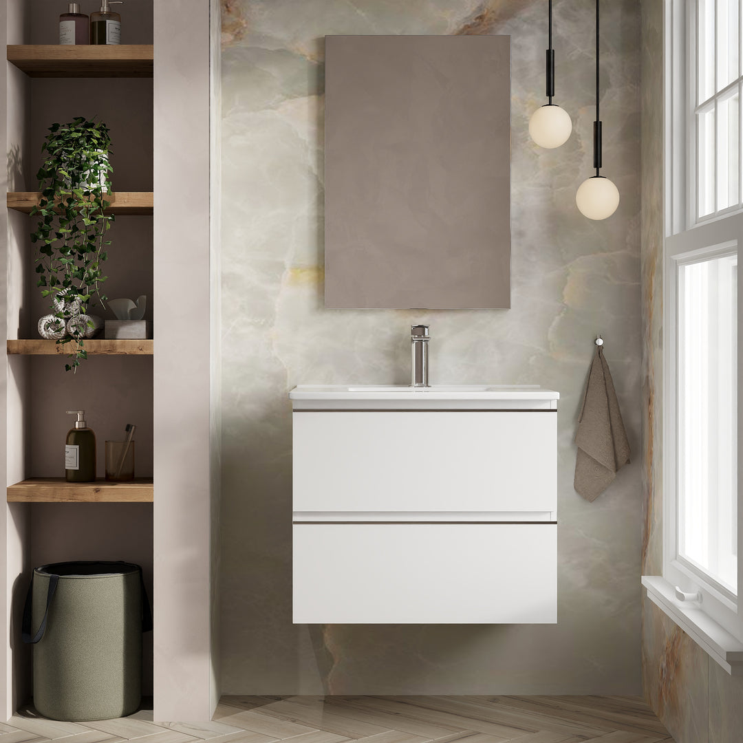 Vatilla 700mm Wall Hung Vanity Unit with Chrome Handles - Gloss White