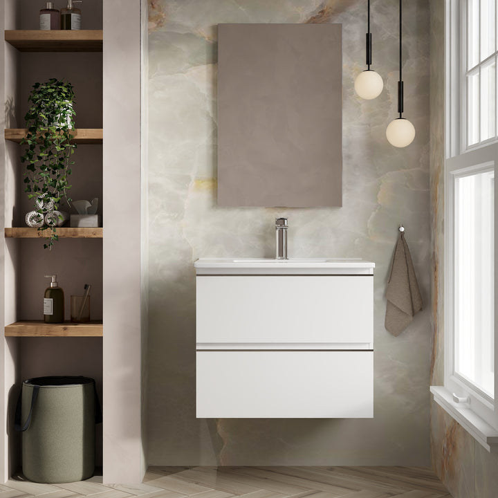 Vatilla 700mm Wall Hung Vanity Unit with Chrome Handles - Gloss White