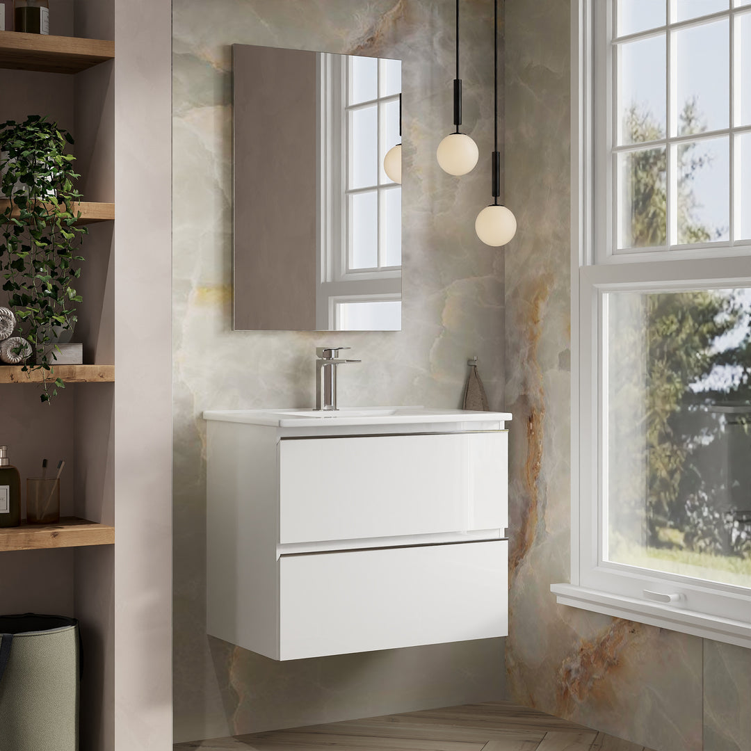 Vatilla 700mm Wall Hung Vanity Unit with Chrome Handles - Gloss White