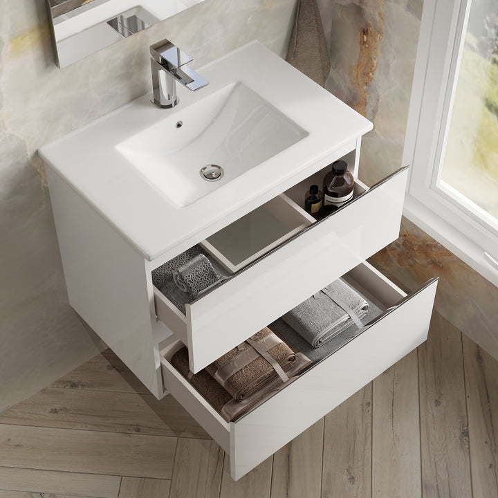 Vatilla 700mm Wall Hung Vanity Unit with Chrome Handles - Gloss White