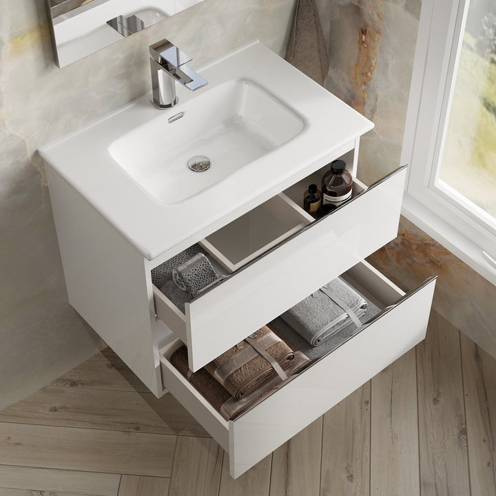 Vatilla 700mm Wall Hung Vanity Unit with Chrome Handles - Gloss White