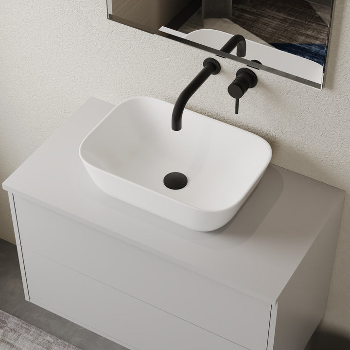 Zeus 455mm countertop basin in gloss white – modern ceramic bathroom sink
