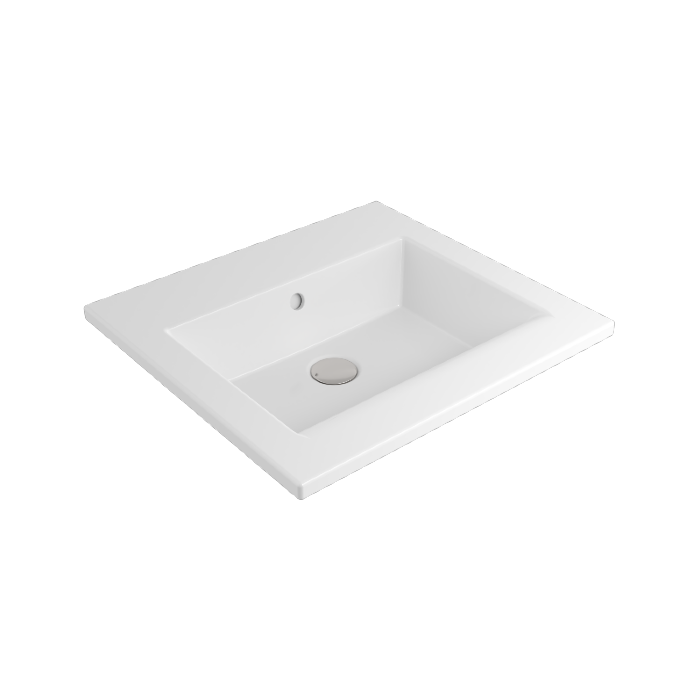 Entre 600mm No Tap Hole Wall Hung Basin in Gloss White – sleek, modern design with integrated ledge