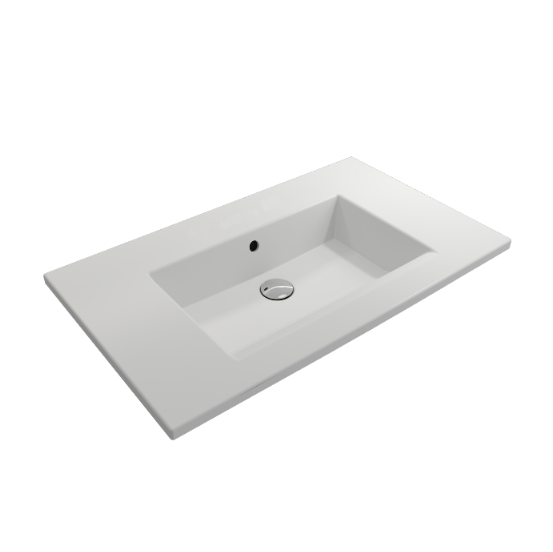 800 mm No Tap Hole Basin in gloss white, wall hung, seamless surface for wall-mounted tap