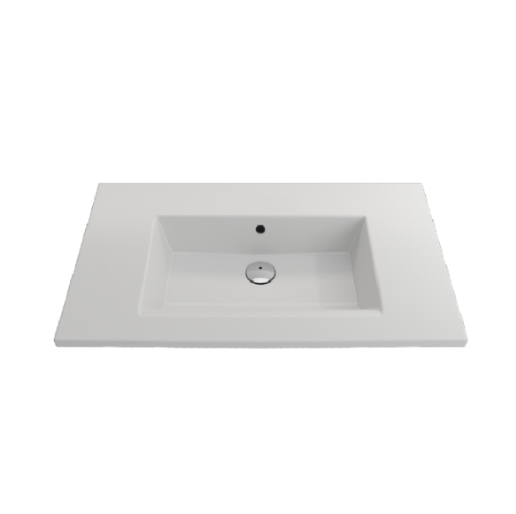Gloss white ceramic wall-hung basin without tap hole, 805 × 460 × 150 mm, minimalist design