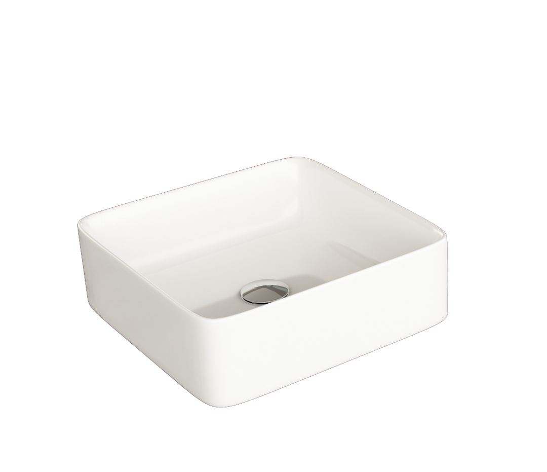 Side view of Hades 365mm countertop basin showcasing its compact design