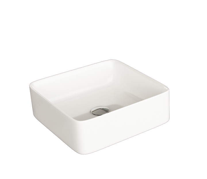 Side view of Hades 365mm countertop basin showcasing its compact design