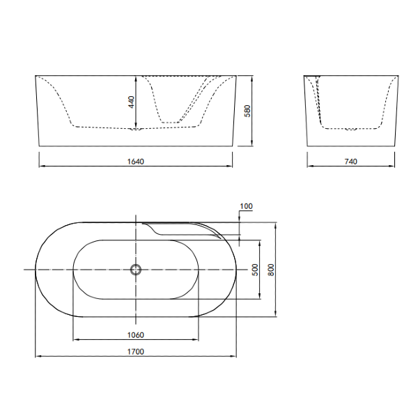 Oxford 1700 x 800 acrylic bath corner detail – buy freestanding bath UK