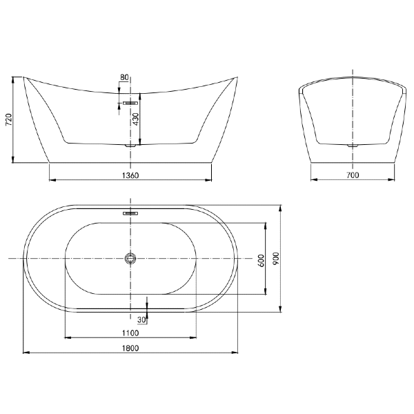 Matt black freestanding bath installed in modern bathroom, with floorstanding taps and ambient lighting