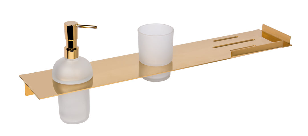 Primo Shelf with Soap Dispenser & Toothbrush Holder - Select Colour