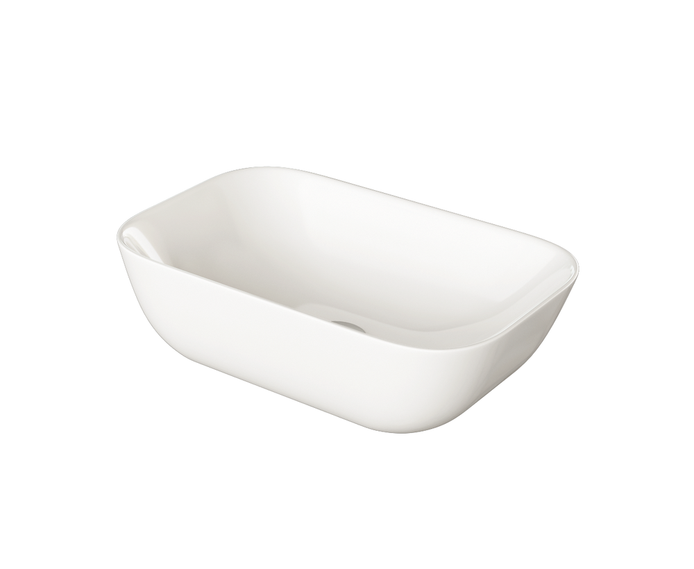 Side view of Zeus 455mm countertop basin showcasing its sleek design