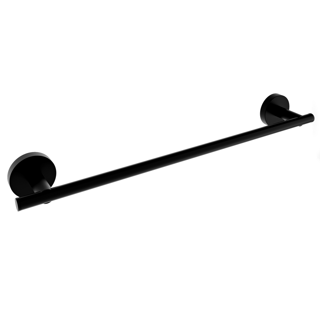 Nero Noir round 500mm single towel rail in matt black – modern luxury bathroom accessory. Buy Towel Rings & Rails UK at Banyetti.