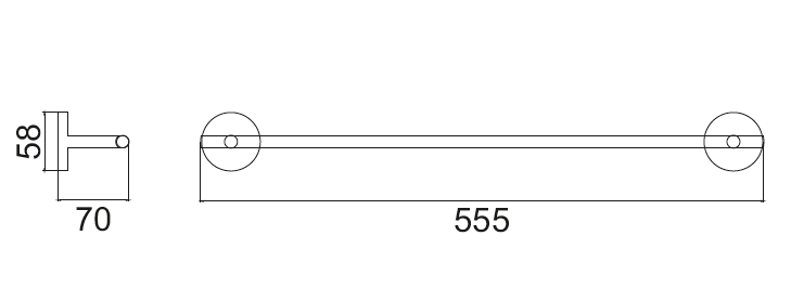 Matt black Nero Noir 500 mm towel rail — tubular metal bar and circular wall mounts in matte finish