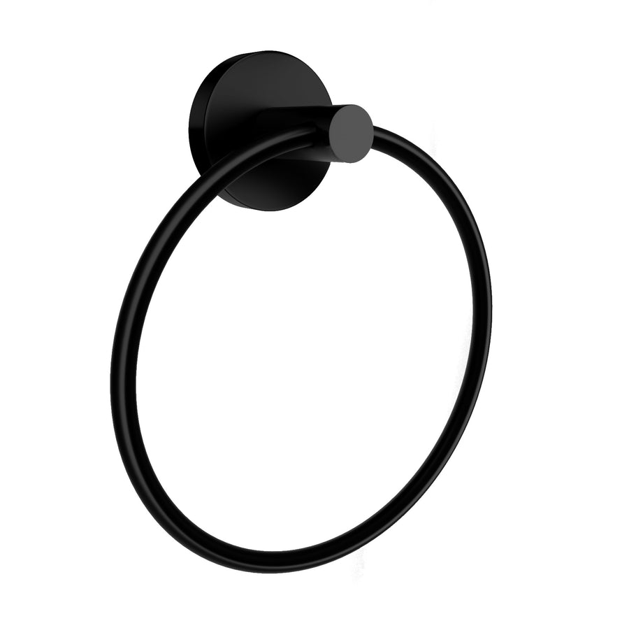 Nero Noir round towel ring in matt black — wall-mounted circular metal ring with matte finish