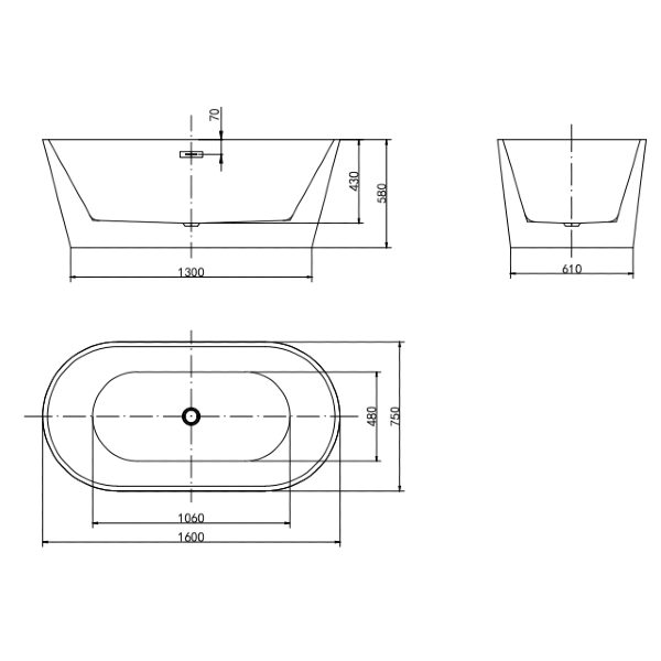 Newton Freestanding Acrylic Bath - Gloss Black