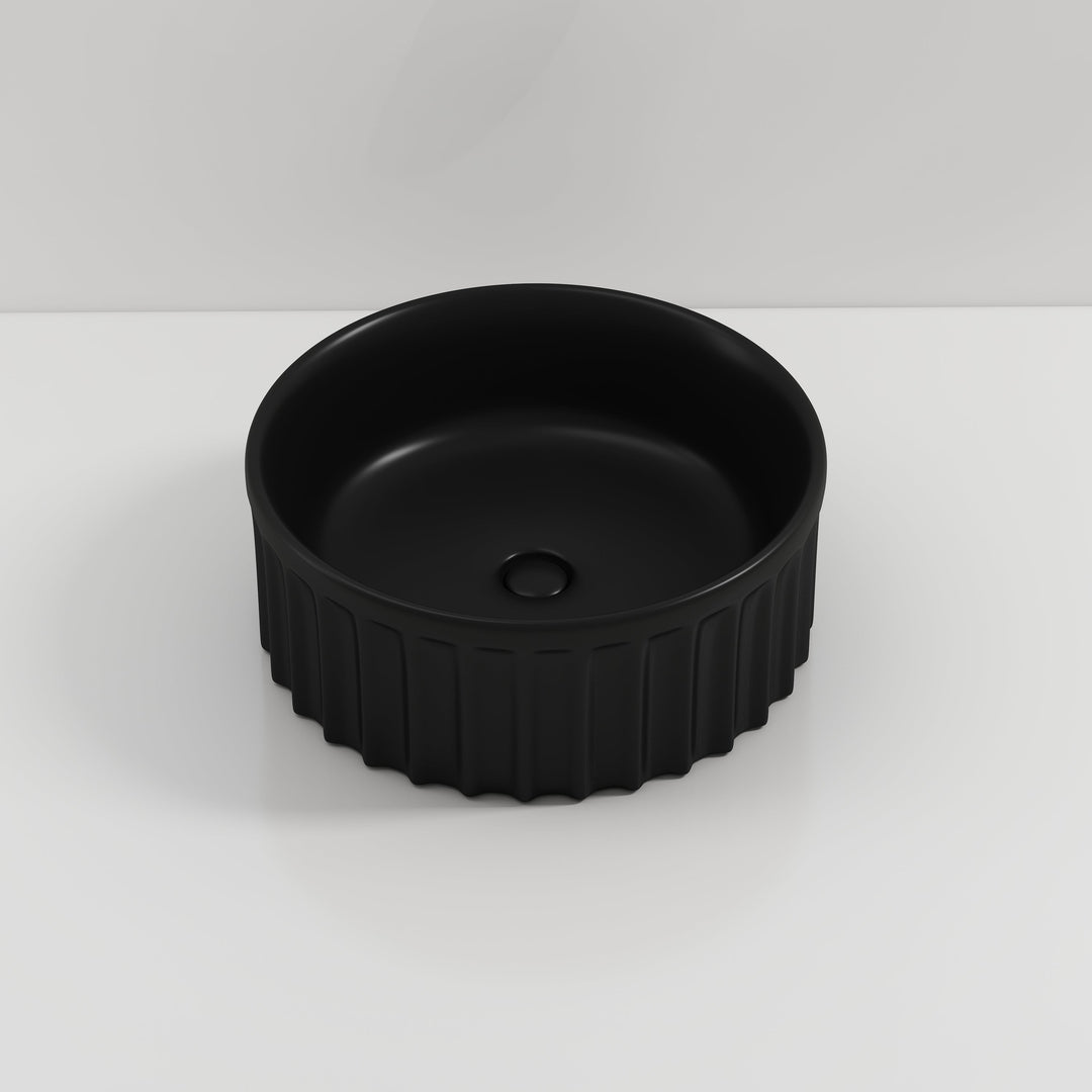 Vasca 380mm Round Fluted Countertop Basin - Matt Black