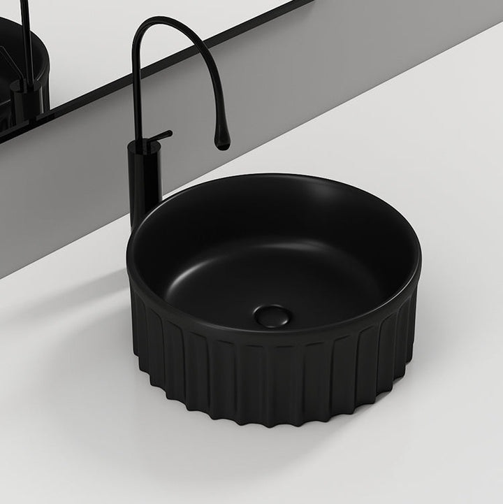 Vasca 380mm Round Fluted Countertop Basin - Matt Black
