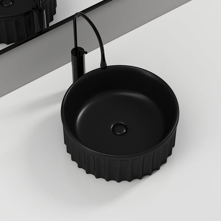 Vasca 380mm Round Fluted Countertop Basin - Matt Black