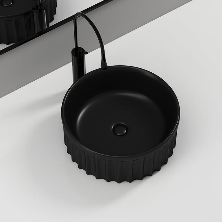 Vasca 380mm Round Fluted Countertop Basin - Matt Black