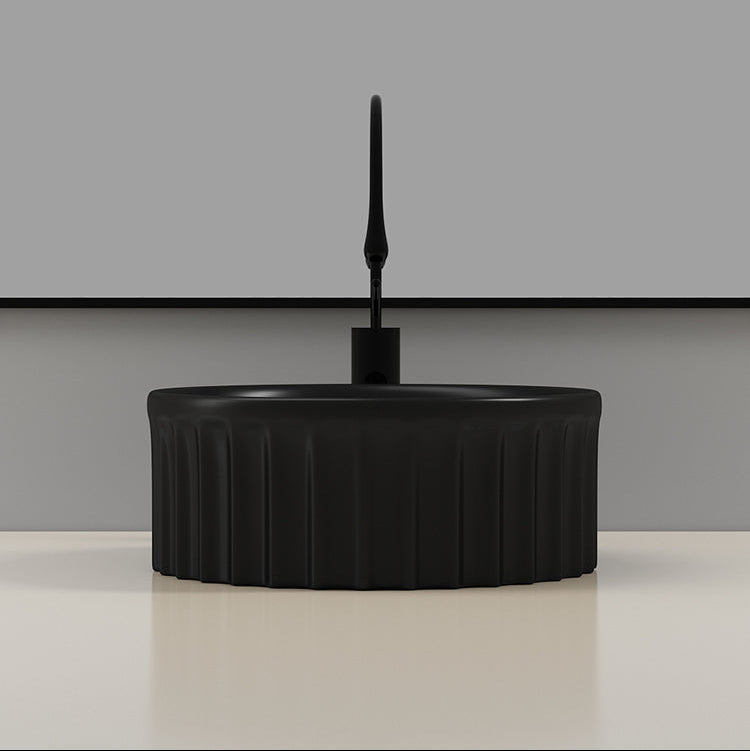Vasca 380mm Round Fluted Countertop Basin - Matt Black
