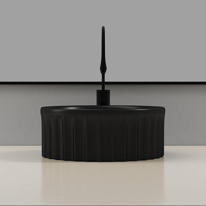 Vasca 380mm Round Fluted Countertop Basin - Matt Black