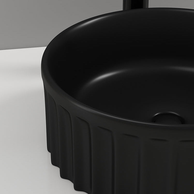 Vasca 380mm Round Fluted Countertop Basin - Matt Black