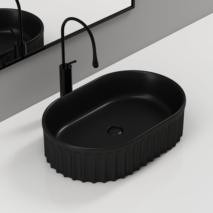 Conca 550mm Oval Fluted Countertop Basin - Matt Black