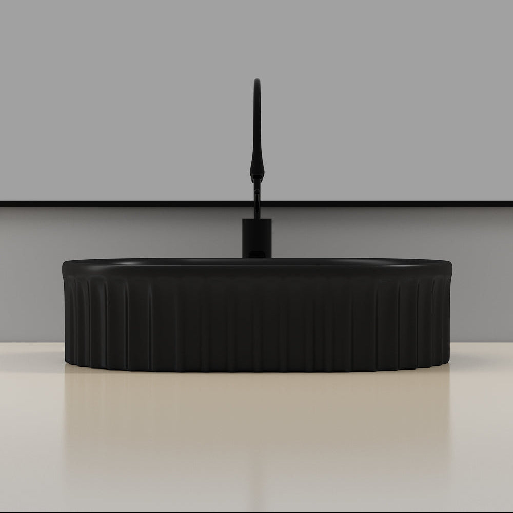 Conca 550mm Oval Fluted Countertop Basin - Matt Black