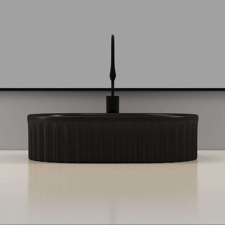 Conca 550mm Oval Fluted Countertop Basin - Matt Black
