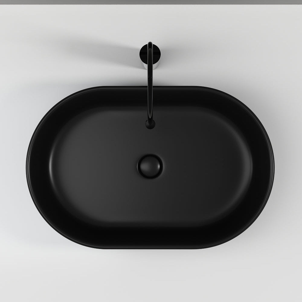 Conca 550mm Oval Fluted Countertop Basin - Matt Black