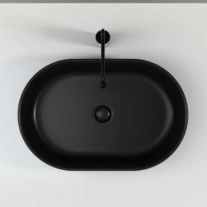 Conca 550mm Oval Fluted Countertop Basin - Matt Black