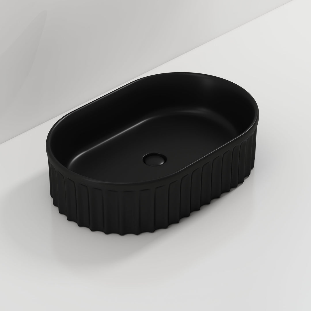 Conca 550mm Oval Fluted Countertop Basin - Matt Black