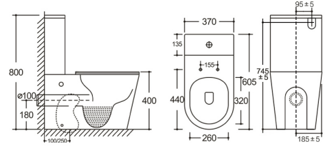 Scene Rimless Close Coupled Back to Wall Toilet - Matt Black