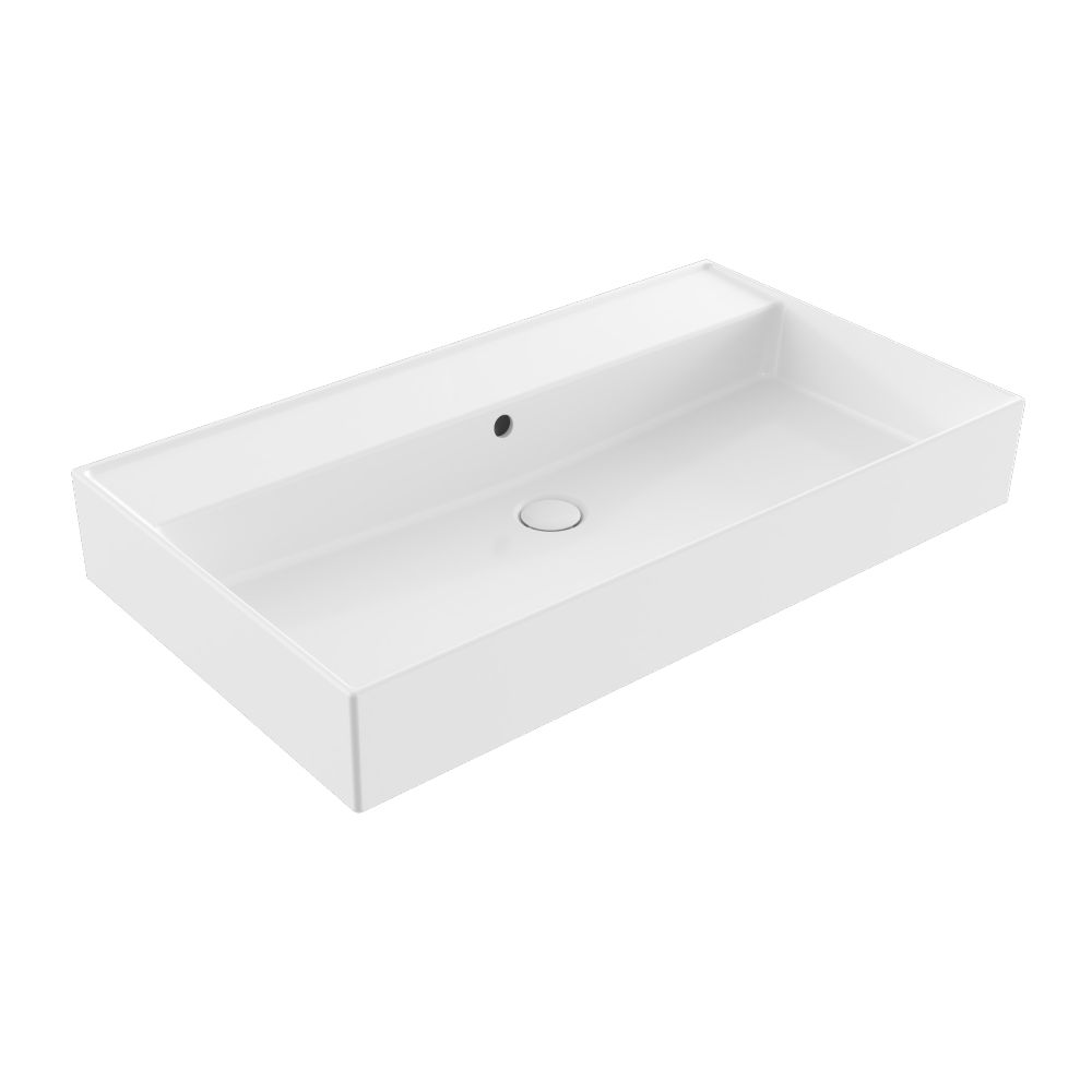 No Tap Hole Basin – Veneto 805 × 465 × 145 mm gloss white ceramic, seamless look for wall-mounted tap
