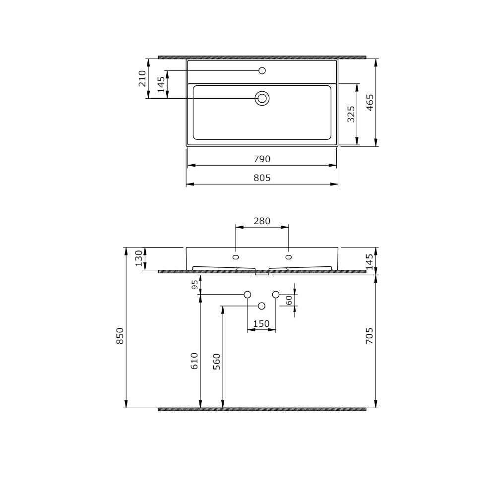 Veneto 800mm 1 Tap Hole Basin - Gloss White