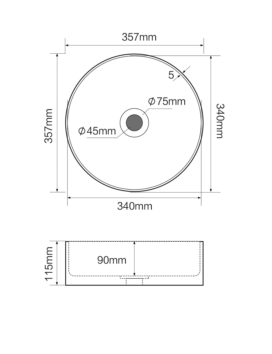 Ares 360mm Round Countertop Basin - Gloss White