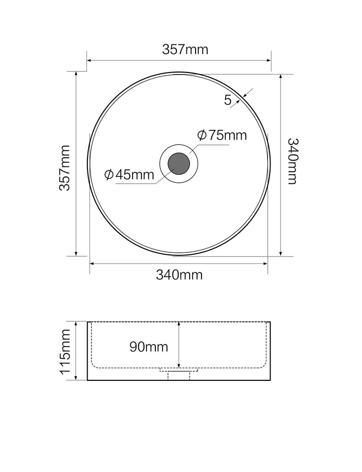 Ares 360mm Round Countertop Basin - Gloss White
