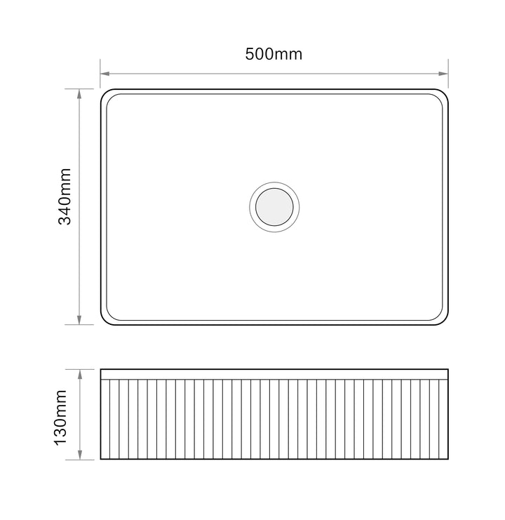 Quadra 500mm Rectangular Fluted Countertop Basin - Gloss White
